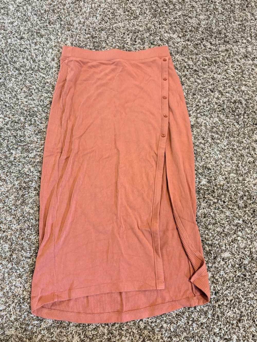 Ribbed Button-Accent Maxi Skirt - Burnt Orange Color